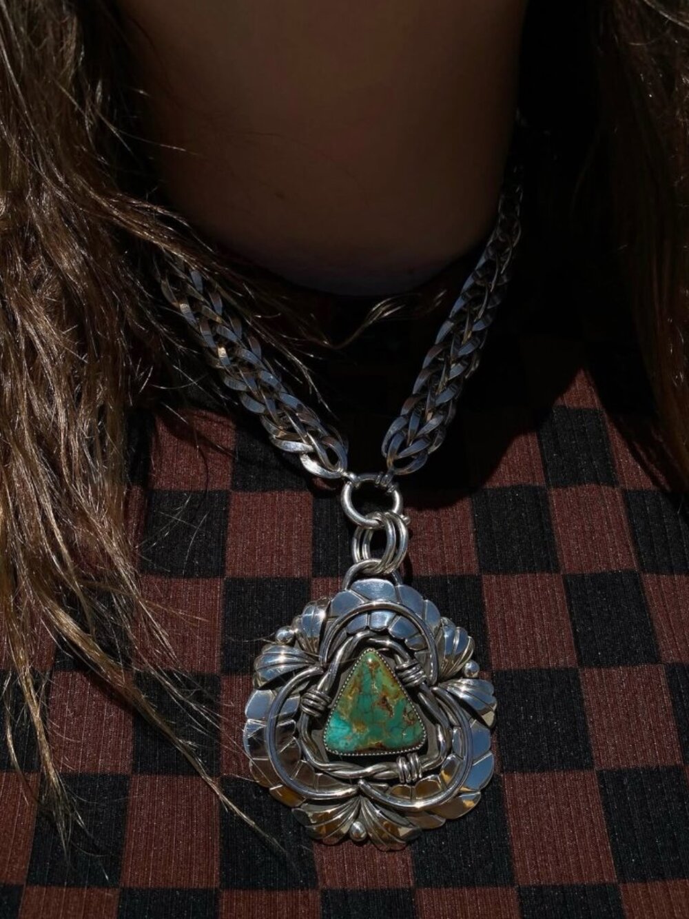 Hi West Silver Barbed Wire Leafy Amulet With Vintage Braided Chain - Picture 8 of 8